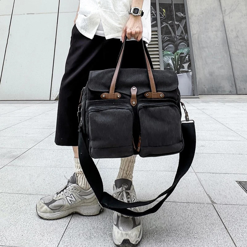 Large capacity briefcase mens travel bag canvas weekend shoulder bag multifunctional messenger handbag 250410