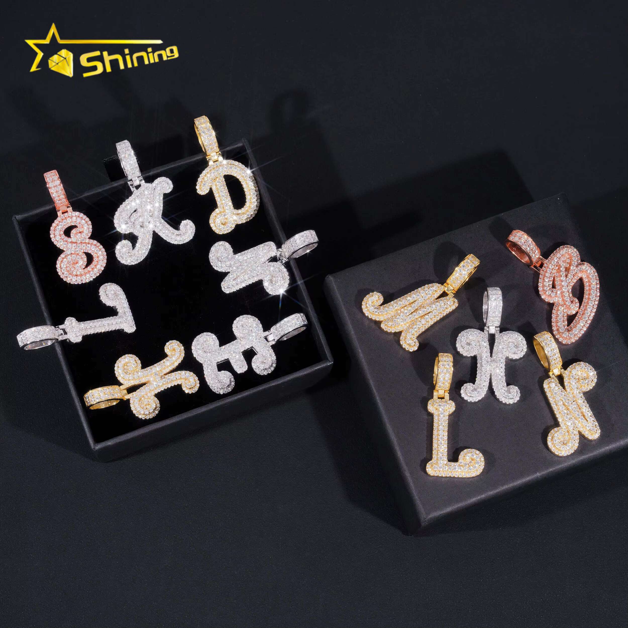Real 925 Sterling Silver VVS Diamond Pass Diamond Tester Hip Hop Jewelry Initial Letter Iced Out Moissanite Pendant