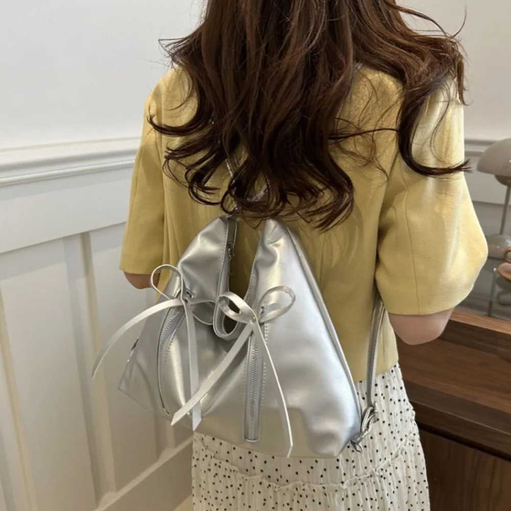 All-match Silver Bowknot Shoulder Bag Korean New Style Large Capacity Bow Tote Bag Y2K Fashion Bow Crossbody Bag ShoppingT251110