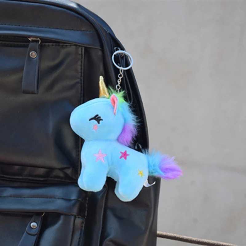 Cute plush toy keychain cartoon unicorn doll pendant bag decoration childrens girl gift popular animal rainbow horse keychain W250411
