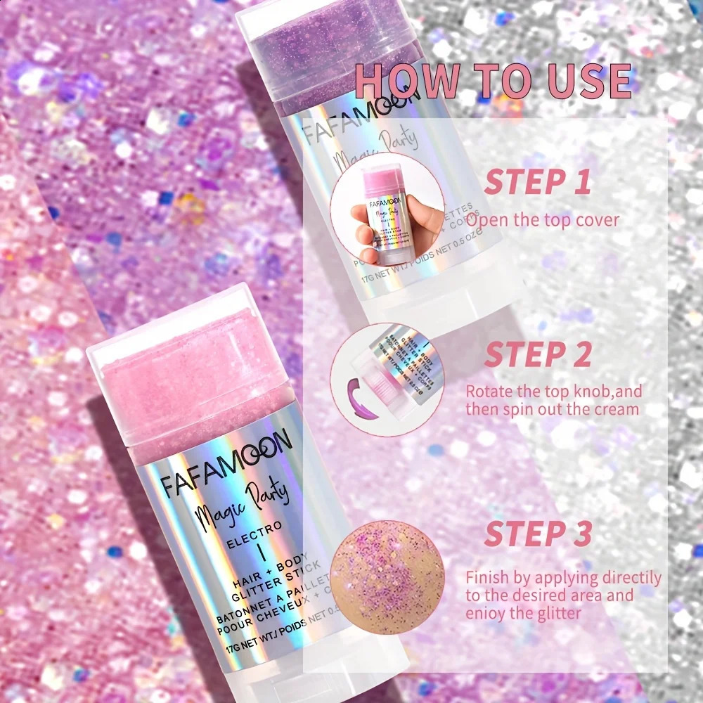 Body Glitter Stick Singer Music Rave Festival Rotating Mermaid Face Glitter Stick Holographic Glitter for FaceBodyHairEye 250410