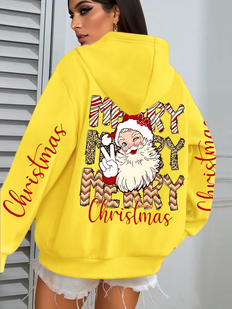 Merry Christmas Santa Claus Hoodies Women Hip Hop All-Match Streetwear Casual Fleece Hoody Autumn Pocket Woman Pullover 251105