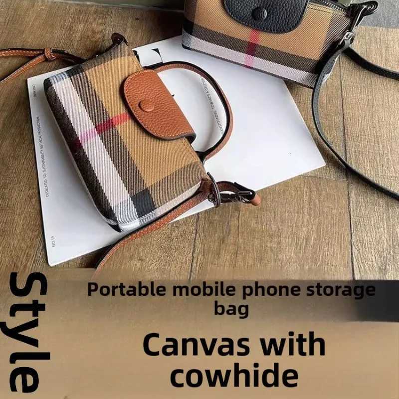 Vintage leather plaid dumpling bag business commuting style handbag large capacity storage canvas cowhide crossbody bagT251205