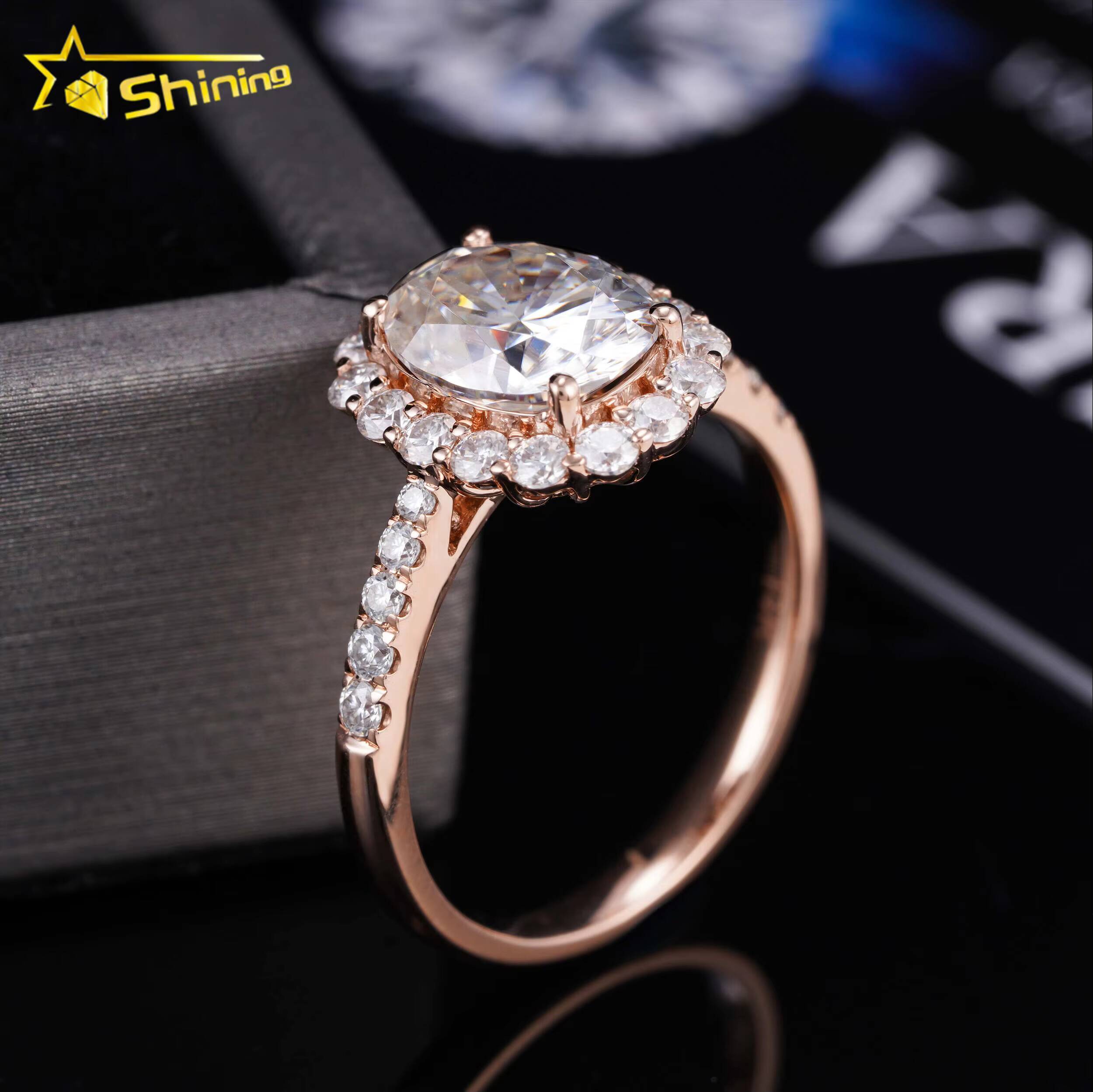 Cluster Moissanite Diamonds Engagement Rings 14K Solid Rose Gold Diamonds Pave Band Design Wedding Ring