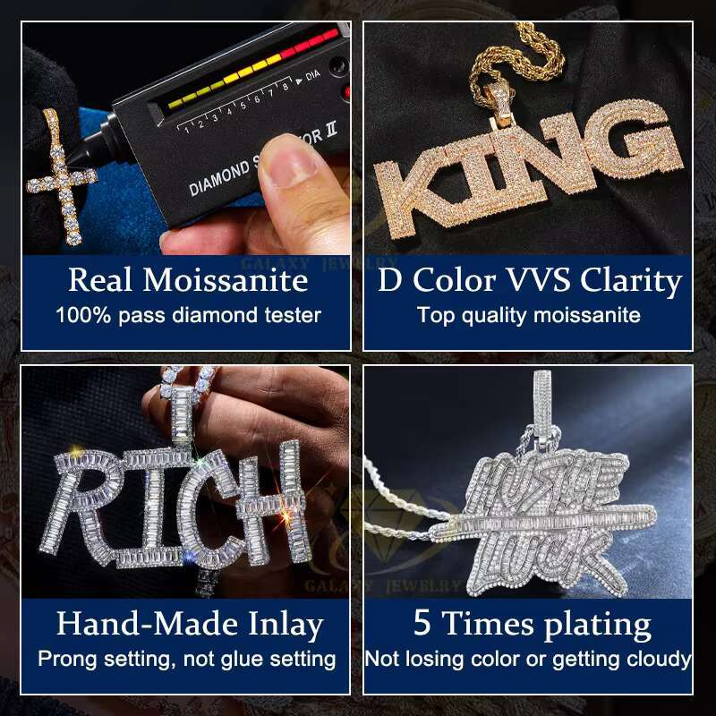 High Quality Full Diamonds Letter Initial Name 925 Silver 18k Gold Letter M Pendant Personalized Custom Moissanite Pendant