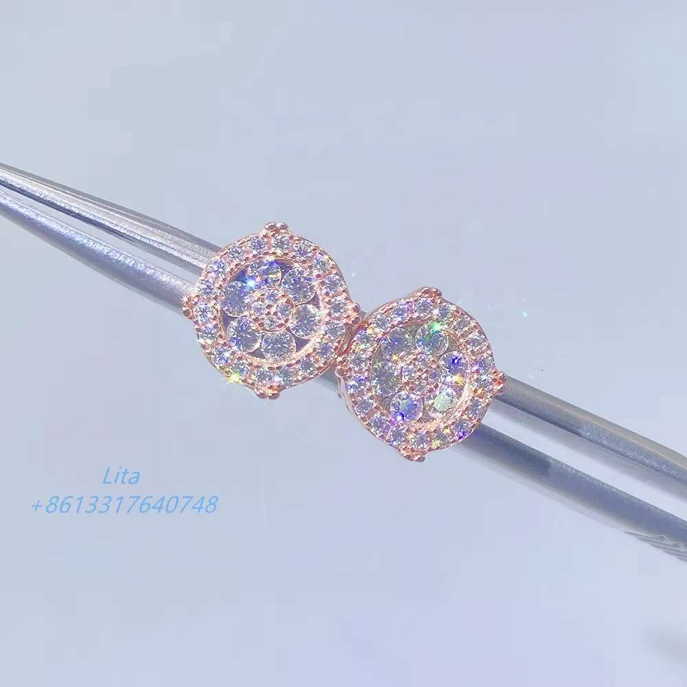 Ready to Ship Wholesale Iced Out Vvs Moissanite 925 Jewelry Gold Silver Round Stud Earrings