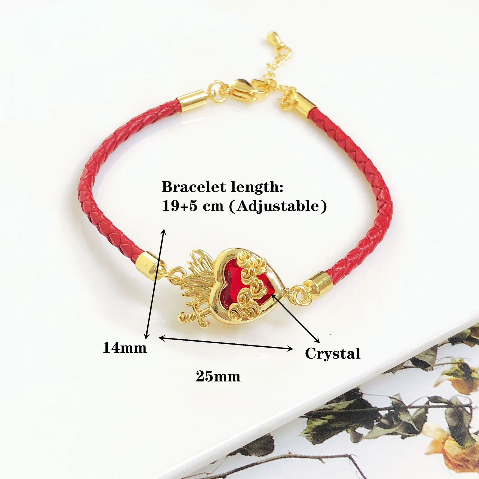 Red Leather Rope Braided HeartShaped Crystal Adjustable Bracelet for Women Female Fashion Religious Jewelry Party Gift 251103