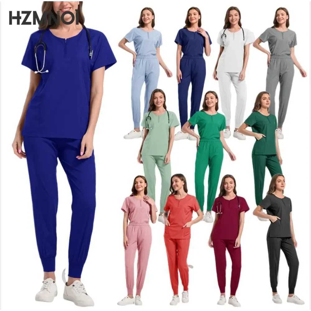 Nursing Uniform High Quty Solid Color Medical Doctor Workwear Pet Hospital Veterinary Non-sticky Hair Scrub Work Suit X250410