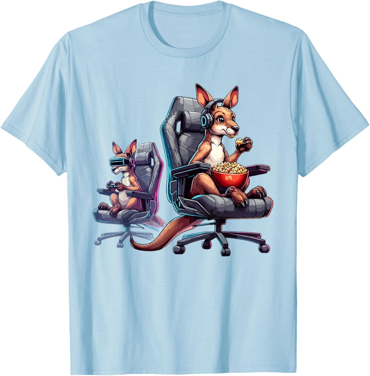 T shirt for Mens Kangaroo Popcorn Animal Gaming Controller Headset Gamer Graphic Tee Casual Tops Clothes Short sleeve