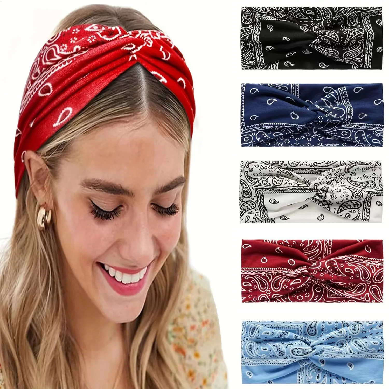 Paisley Cashew flowers hair bands Pilates Elastic Yoga Headband fitness Running Cycling Sweatband Turban Makeup Hair Hoop Makeup 250410