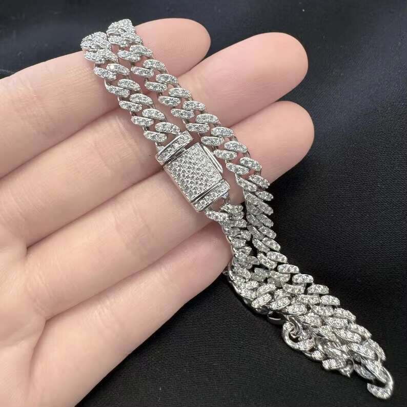 Customizable Moissanite Cuban Link Bracelet S925 Silver Iced Out Moissanite Diamond Hiphop Bling Moissanite Cuban Bracelet