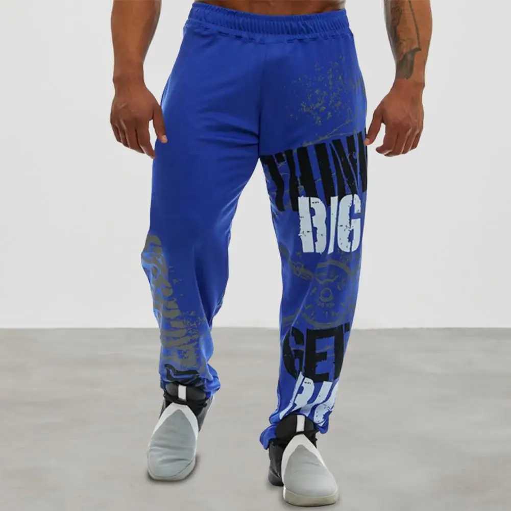 Mens sports pants with digital letter printing mid waist straight running sports pants hip-hop deep crotch loose fit mens sports pantsXJ250410