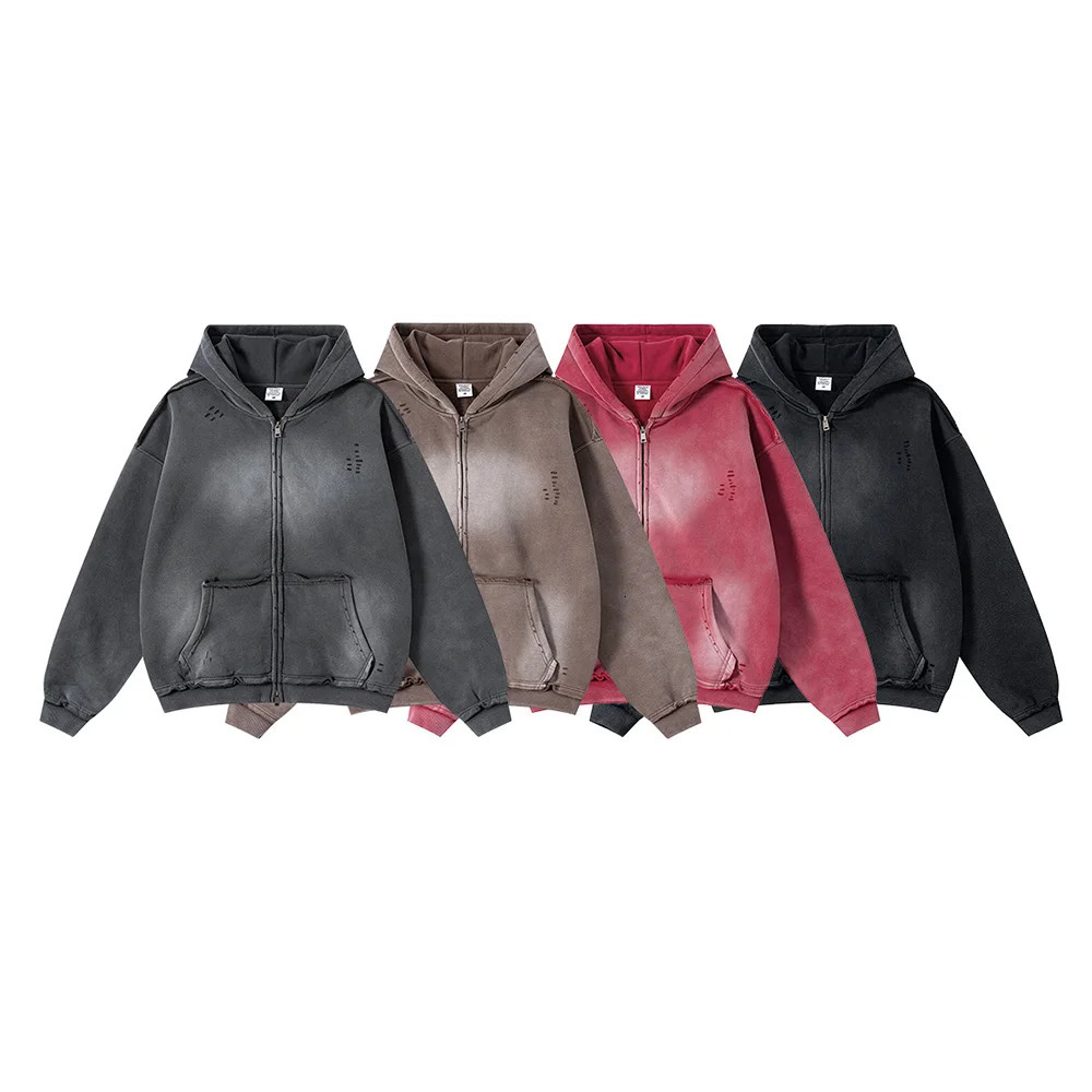 Vintage Mens Washed Zipper Hoodie Mens unisex Oversized Outdated 400gsm 100 Cotton Autumn/Winter Hoodie 251110