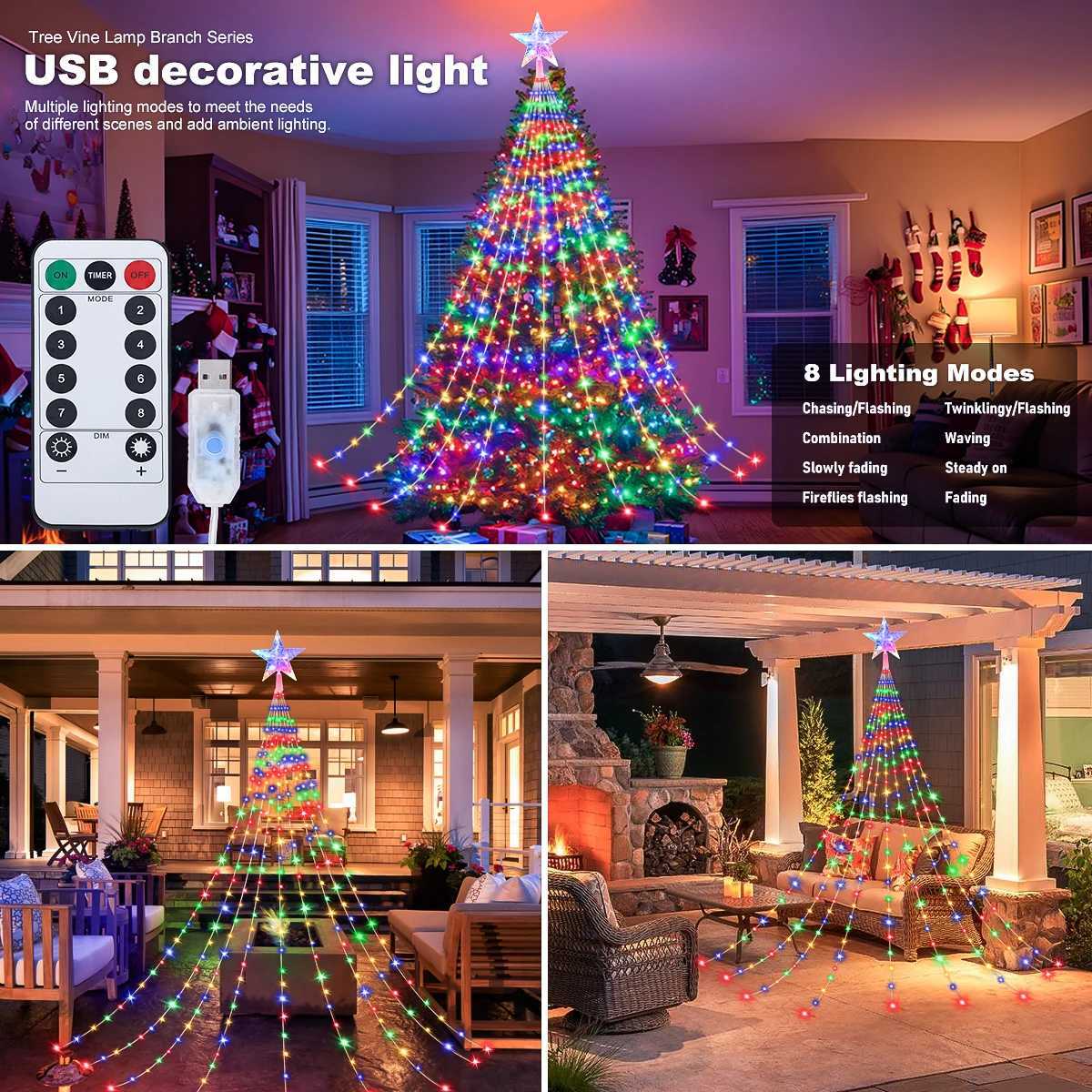Christmas LED Outdoor Christmas Tree Decorations Lights USB 2/3M Waterproof Fairy String Lights 8 Modes Indoor Yard Wedding Party Lighting Y251111