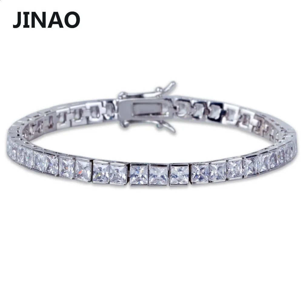 JINAO 1 Row 6mm Hip Hop Bracelet Gold Color Plated Micro Pave AAA Cubic Zirconia Iced Out Bling Box Chain Bracelet Mens Gift 250408