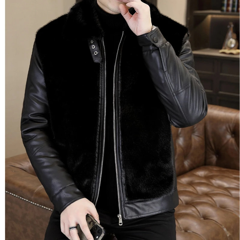 Winter Faux Fur Leather Jackets Men Korean Version Fashionable Warm PU Jacket Lapel Casual Business Mens Coat Men Clothing 251110