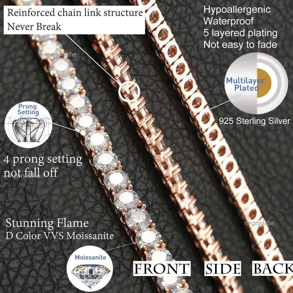 necklace Hip-Hop tennis for men women Sterg Sier VVS Moissanite dia cluster iced out cuban chain