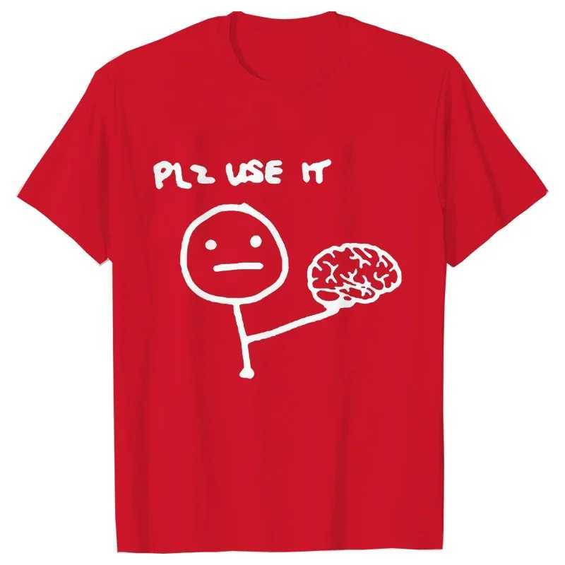 Interestingly please use your brain to satirize T-shirts with interesting graphics Y2k tops streetwear short sleeves Harajuku humor jokes mens T-shirt