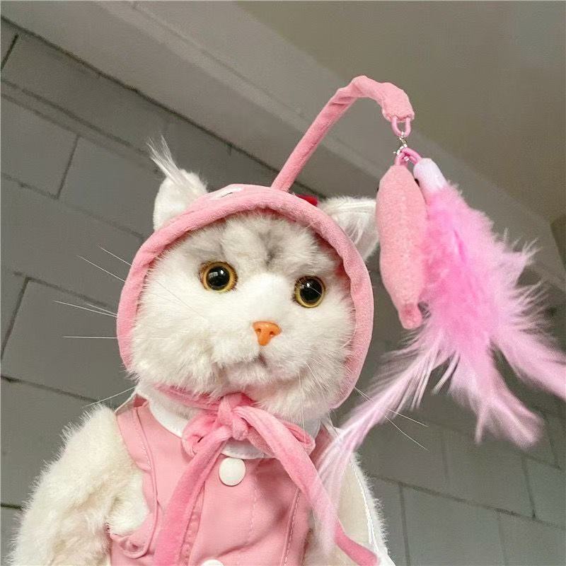Cat hat with a built-in cat toy, cat headgear, pet dog feather self-entertainment toy, pink hat