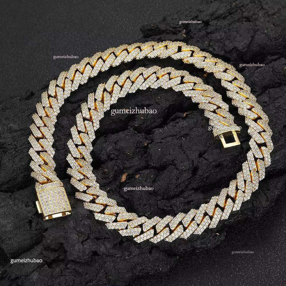 12mm White Gold Plated Sterg Sier VVS Moissanite Dia Cuban k Chain Bracelet Iced Out Mossanite Jewelry
