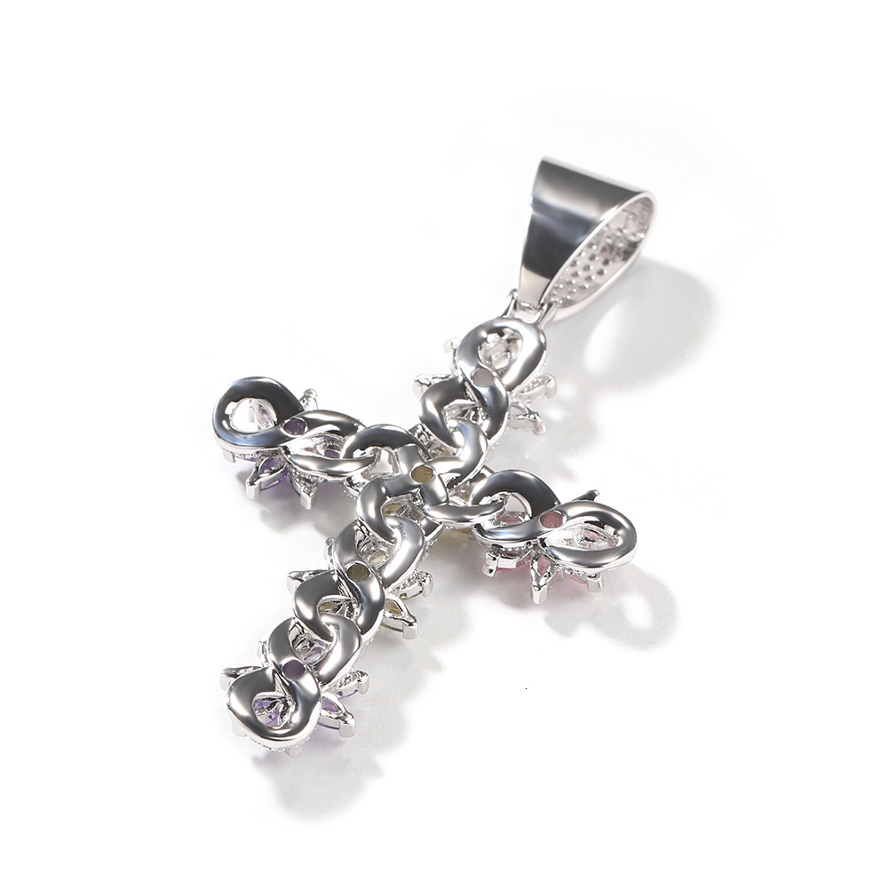 Ins style new colorful ice flower cross pendant fashionable and creative 925 silver VVS Moissanite chain pendant hip-hop sweater chain
