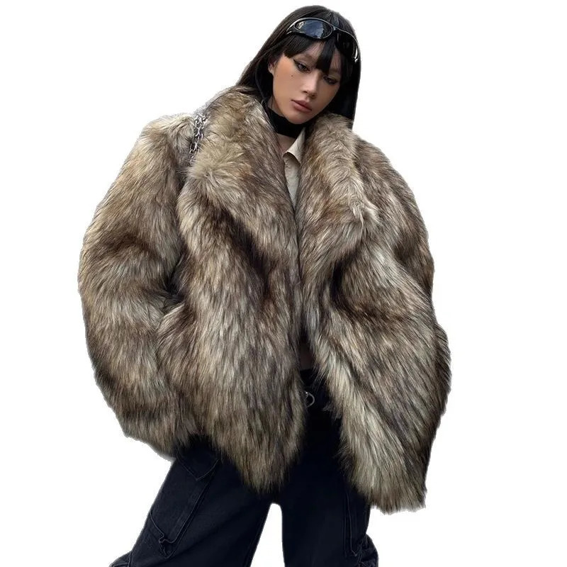 Oversized Autumn Winters Women Eco Fur Coat Fluffy Lapel Collar Female Faux Fur Jacket Artificial Lady Fur Jacket Coat 251105