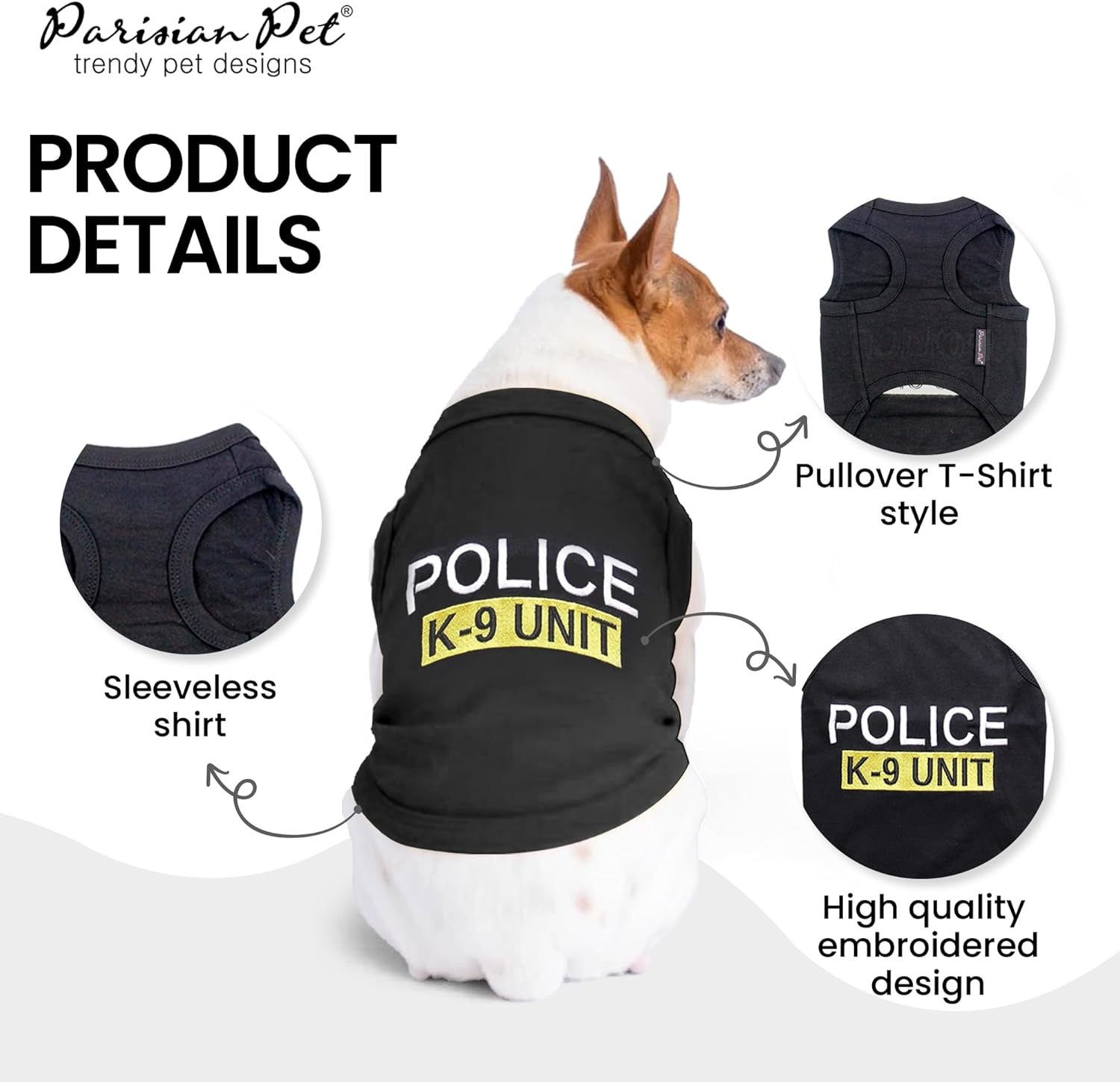 Parisian Pet Unisex Dog T-Shirt with Embroidered 'Police k-9 Unit' Dog Clothes - 100% Cotton, Dog Costume - Breathable Police Dog Vest - Mac