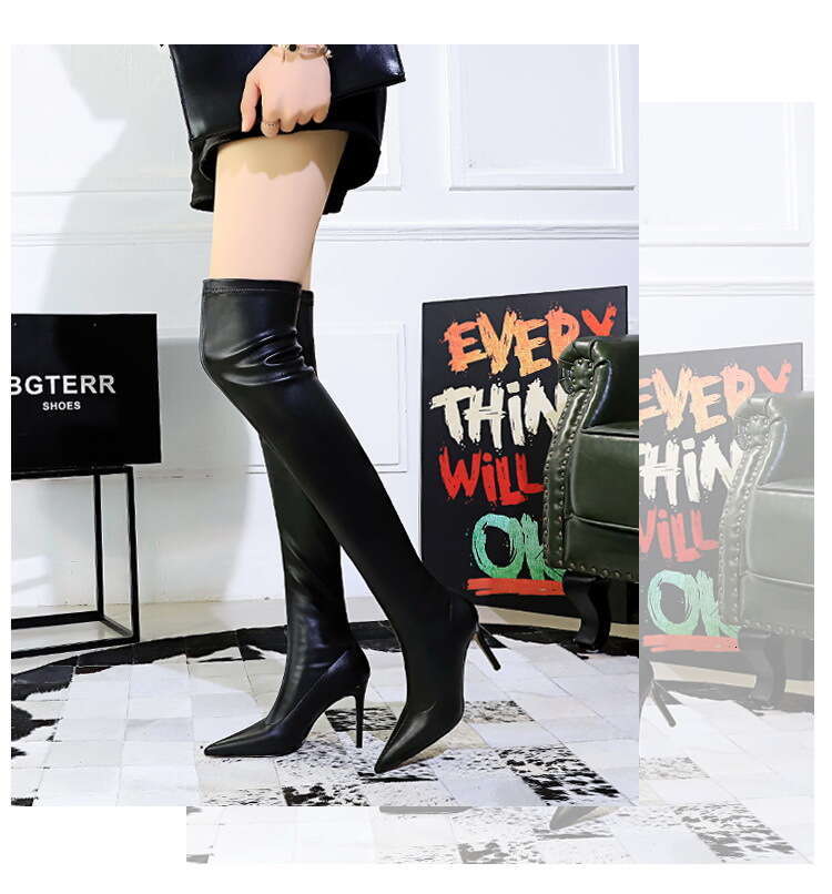 34-43 Plus Size Fashion Pointed Toe Winter Sexy Footwear Black long knee high boots Designer Designer Shoe Shoe for women