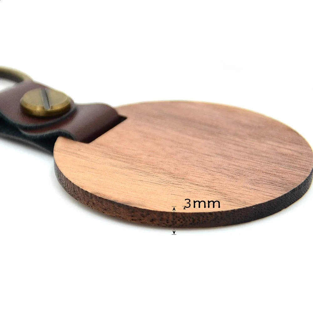 12 blank wooden PU leather keychain laser engraved DIY car decoration gift 250410