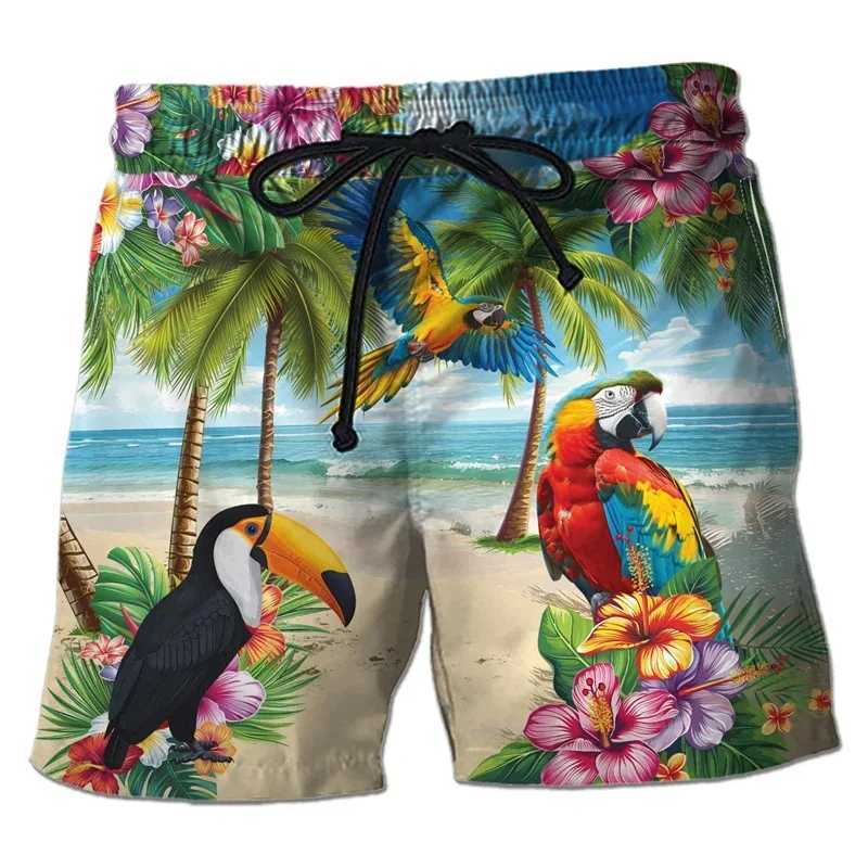 Parrot Toucan 3D printed mens tropical plant shorts pattern Hawaiian beach shorts surfboard shorts quick drying swim trunksW250410