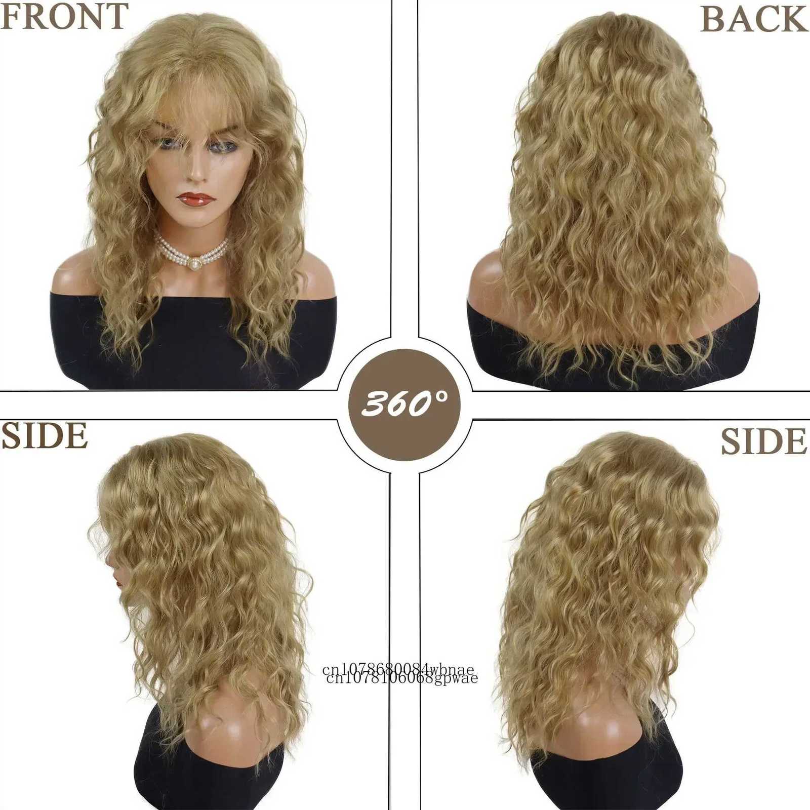 Synthetic Blonde Hair Long Wavy Wigs for Women Halloween Cosplay Wig with Bangs Natural Wave Mommy Wig Daily Use Heat ResistantT251111