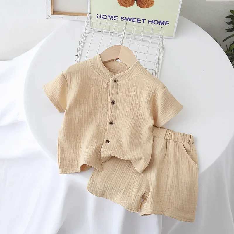 Baby and toddler 2-piece cotton high-dimensional pajama set with short sleeved round neck soft and breathable boy and girl 0-5Y beach wearXJ250410