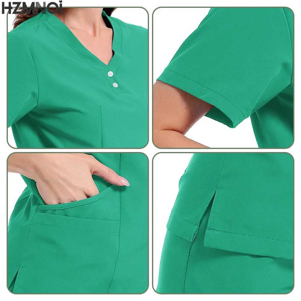 Scrubs Uniform Suit Short Slve V-neck Tops+jogger Pants Set Nursing Uniform Women Multicolor Pet Doctor Scrub Medical Workwear X250410