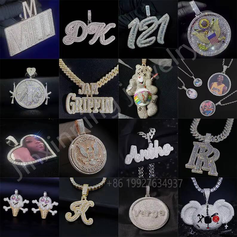 Hiphop Jewelry Custom Name Pendants for Necklace Brush Cursive Letter Name Diamond Personalized Pendant Customizable