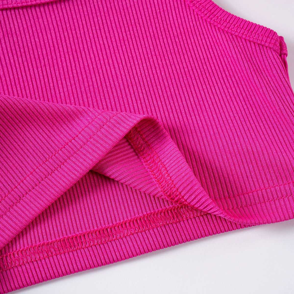 Girls solid ribbed vest shorts childrens casual sleeveless top+shorts 2PCS clothing set girls sportswear summer 1-7YXJ250410