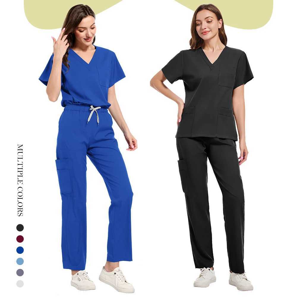 Surgical Set Women Pet Hospital Scrub Uniforms Suits Unisex Solid Color Surgical Gown Pocket V-neck Jogger Suits Price X250410