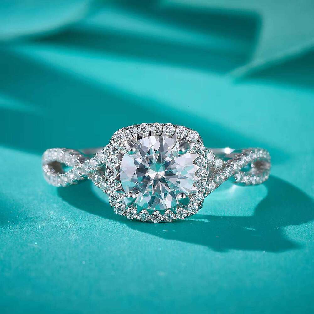 Premium Jewelry GRA Certified 1ct Diamond 925 Sterling Silver 6.5mm Round Cut VVs Inlaid with Sandstone Women's Ring