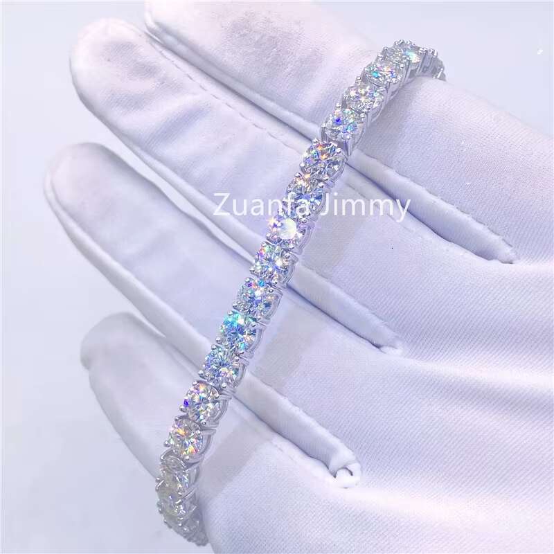 Double Safety Clasps 925 Sterling Silver Man Luxury Jewelry 5mm Stone Cluster 50 Pointers Moissanite Bracelet