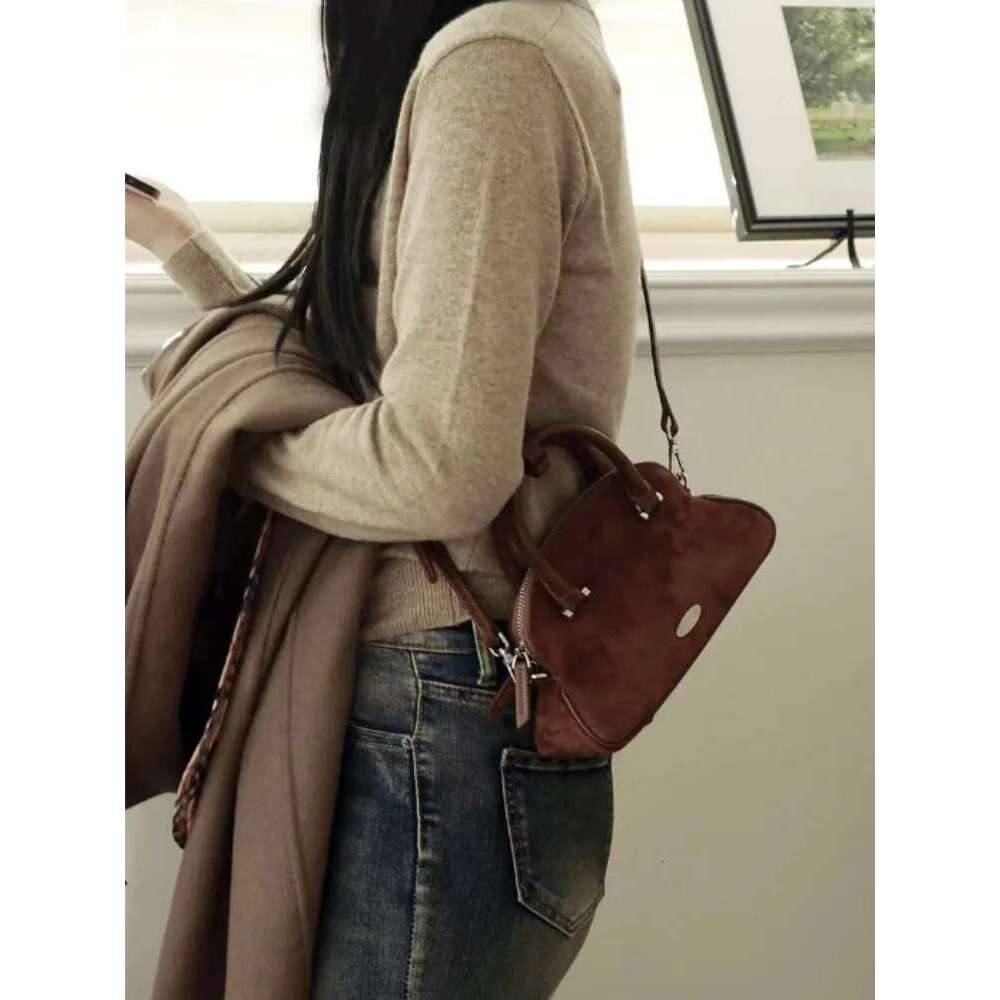 Designer Women Sheep Suede Genuine Leather Fashion Shell Bag Casual Ladies Sweet Tote Handbag Crossbody Single Shoulder Bags