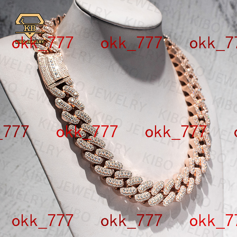 Hip Hop Chaine Jewelry Moissanite 925 Sterling Silver Rose Gold Plated 22mm Big Point Diamond Moissanite Heavy Cuban Link Chain