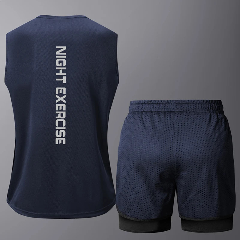 Mens twopiece sportswear summer breathable quick drying gym fitness set running sleeveless Tshirt shorts 250411