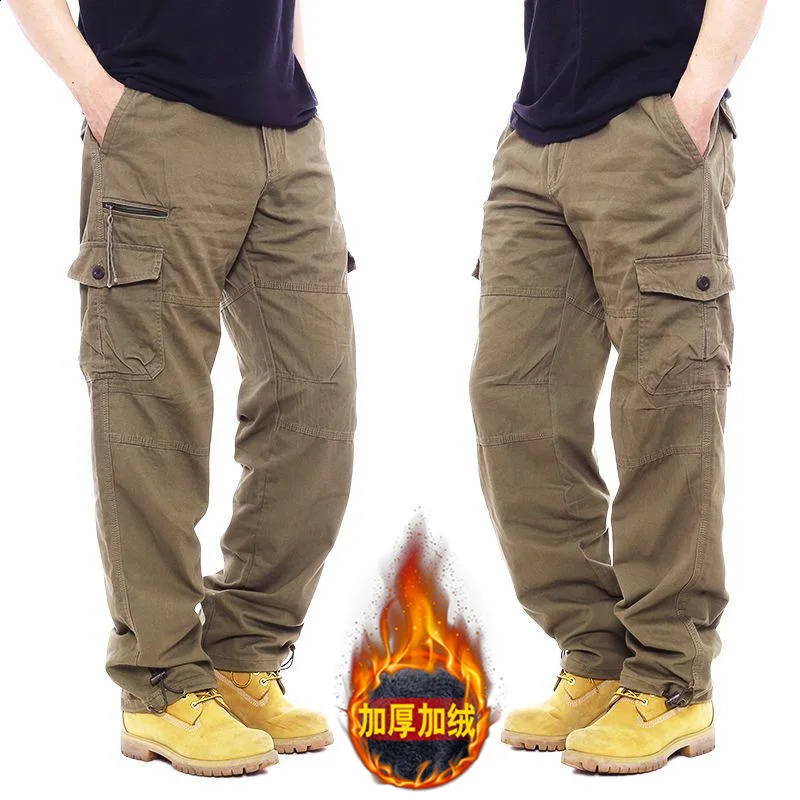 Winter cotton pants mens doublelayer wool cargo waterproof 250407