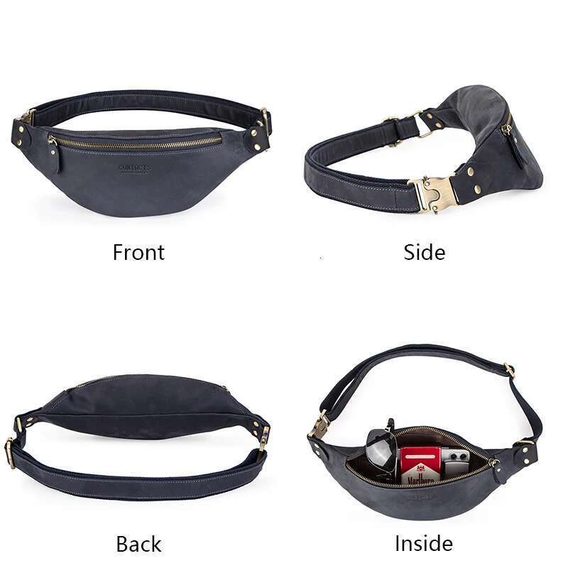 CONTACT'S 100% Crazy Horse Packs Travel Fanny Pack For Men Leather Waist Male Belt Multifunction Chest Bag