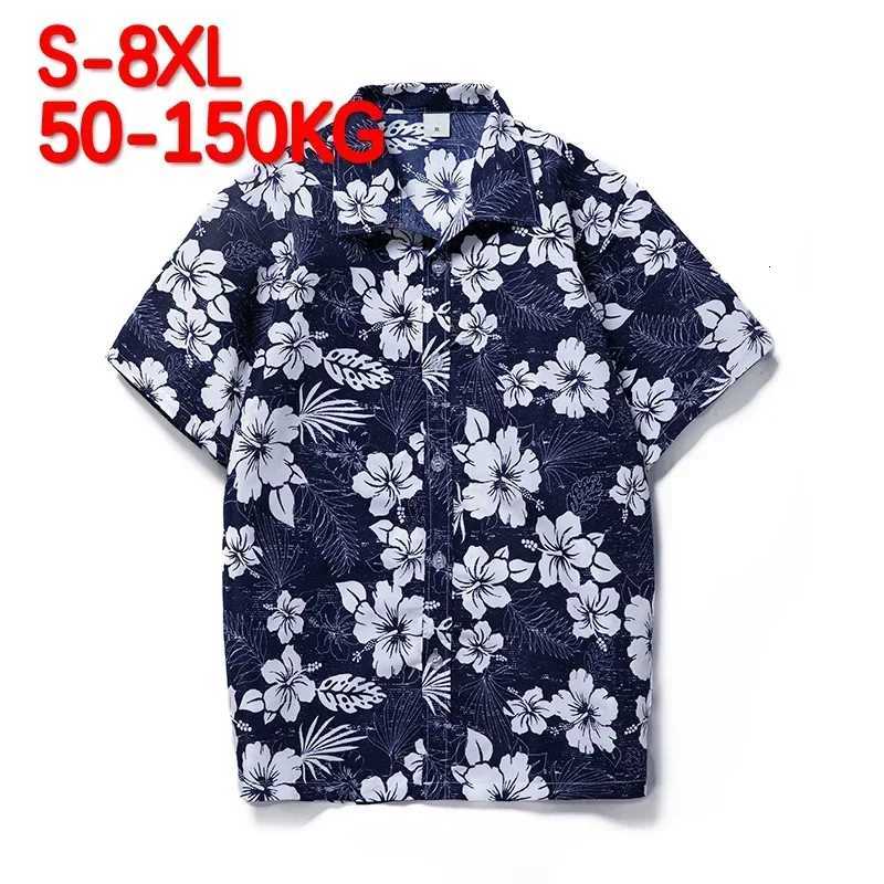 Plus Size 6XL 7XL 8XL Fashion Mens Shirts Men Hawaiian Camicias Casual Polyester Shirts Kapok Printed Short-sleeve Blouses Tops K251110