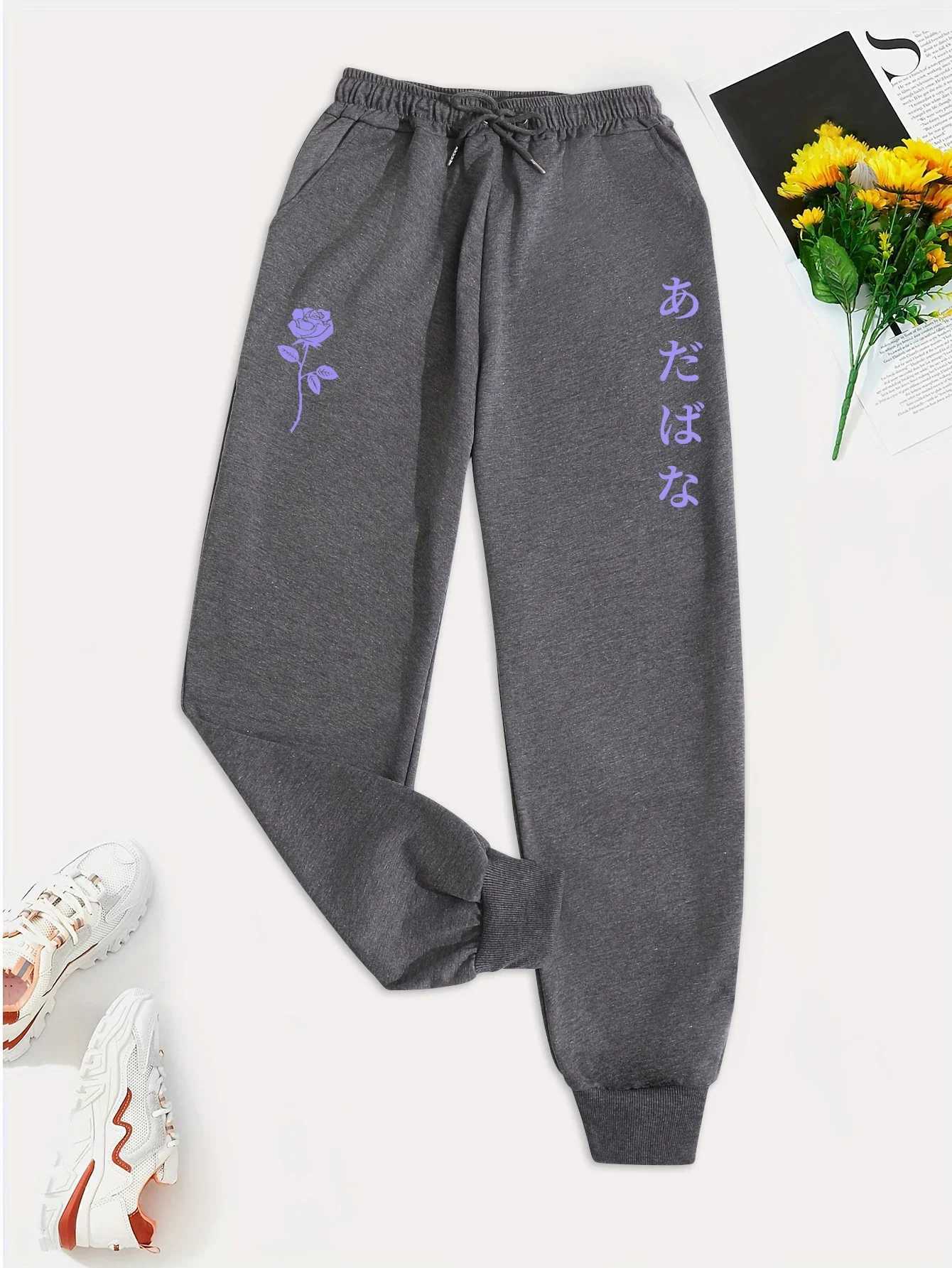 floral print casual edition womens pants fashion trend hip-hop Trouser with DrAWstring Pockets Sweatpants FemaleXJ250410