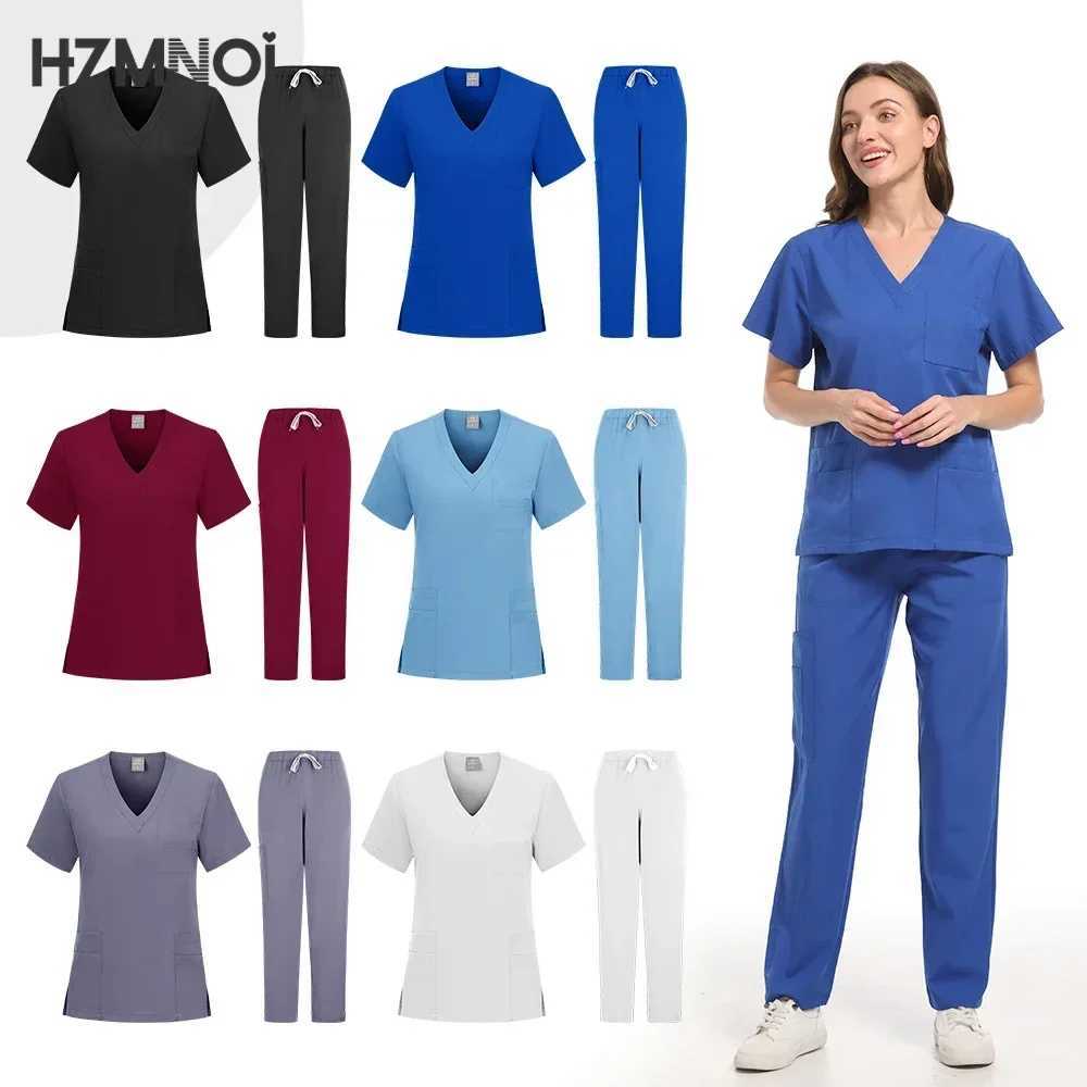 New Arrival Custom Women Nursing Scrub Straight Leg Pants Set Hospital Doctor Sets Women Stylish Slim Fit Hospital Scrub Uniform X250410