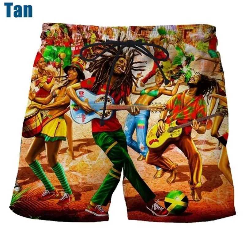 Rock Singer Bob Marley Reggae Rasta Pattern Board Shorts 3D Printed Mens Outdoor Leisure Sports Gym Shorts Mens Swimming RelayW250410