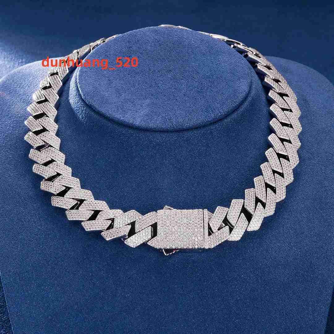 19mm Moissanite Cuban Bracelet Monaco Chain18k Gold Plated Necklace Silver Cuban Link Chain Bracelet Necklace