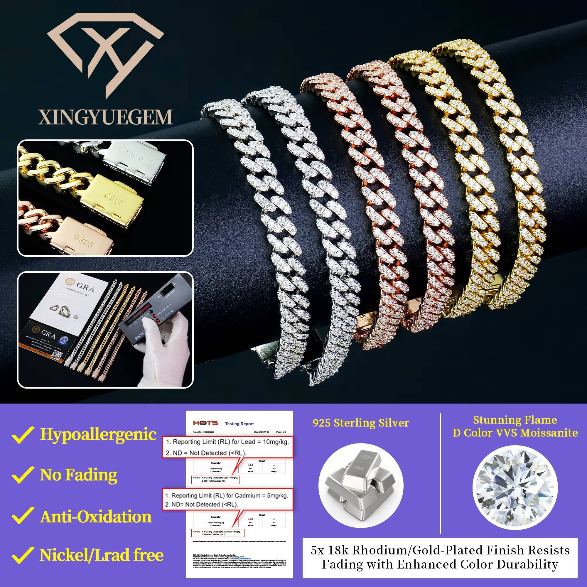 Wholesale 925 Silver Cuban Chain Slim Chain 6mm Wdth Vvs Moissanite Bracelet for Gift