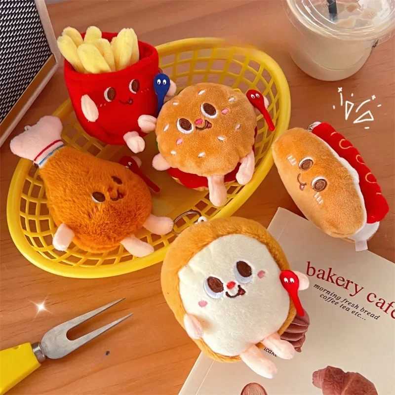 Cute French plush doll keychain cartoon burger hot dog French fries bread keychain creative food bag pendant W250411